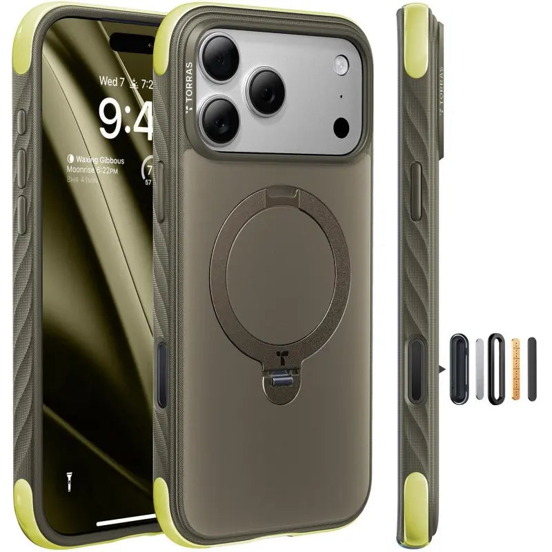 TORRAS Q3 Air Rugged Magsafe Case for Iphone 17 Pro Max with 360° Rotatable Magnetic Stand, Rugged Military-Grade Drop Protection, Anti-Slip Wavy Grip, Precise Camera Control Button, Soft Microfiber Lining, Heavy Duty Shockproof Protective Cover