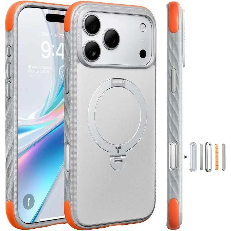TORRAS Q3 Air Rugged Magsafe Case for Iphone 17 Pro Max with 360° Rotatable Magnetic Stand, Rugged Military-Grade Drop Protection, Anti-Slip Wavy Grip, Precise Camera Control Button, Soft Microfiber Lining, Heavy Duty Shockproof Protective Cover