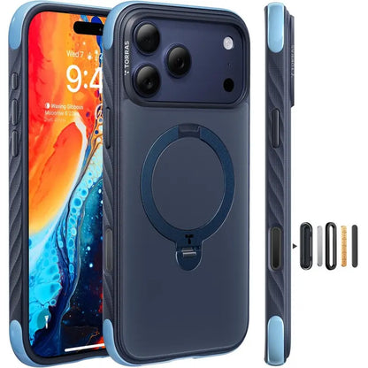 TORRAS Q3 Air Rugged Magsafe Case for Iphone 17 Pro Max with 360° Rotatable Magnetic Stand, Rugged Military-Grade Drop Protection, Anti-Slip Wavy Grip, Precise Camera Control Button, Soft Microfiber Lining, Heavy Duty Shockproof Protective Cover