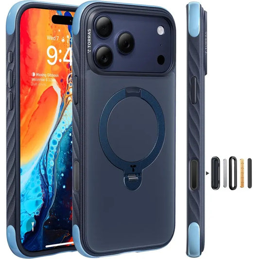 TORRAS Q3 Air Rugged Magsafe Case for Iphone 17 Pro Max with 360° Rotatable Magnetic Stand, Rugged Military-Grade Drop Protection, Anti-Slip Wavy Grip, Precise Camera Control Button, Soft Microfiber Lining, Heavy Duty Shockproof Protective Cover