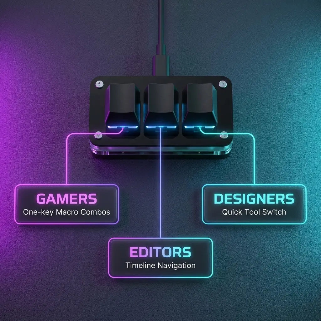 RGB Hot Swappable 3-Key Gaming Keyboard with Custom Knob and Red Switch Macropad for Macro Programming - Ideal for Left-Handed Photoshop and Multimedia Use, PC Gaming Accessories