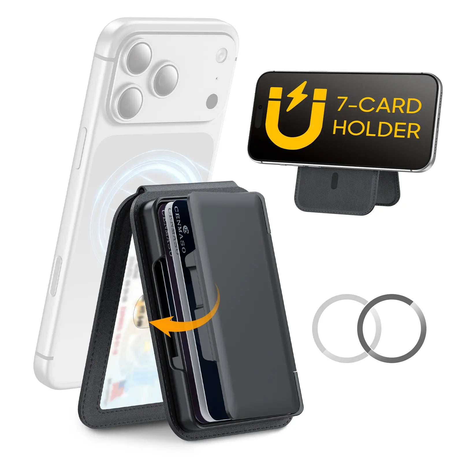 Vizvera MagSafe Wallet Case for iPhone 12-17 Series - RFID Blocking, Adjustable Stand, Holds 6-7 Cards, Suitable for Men and Women