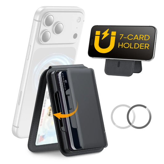 Vizvera MagSafe Wallet Case for iPhone 12-17 Series - RFID Blocking, Adjustable Stand, Holds 6-7 Cards, Suitable for Men and Women