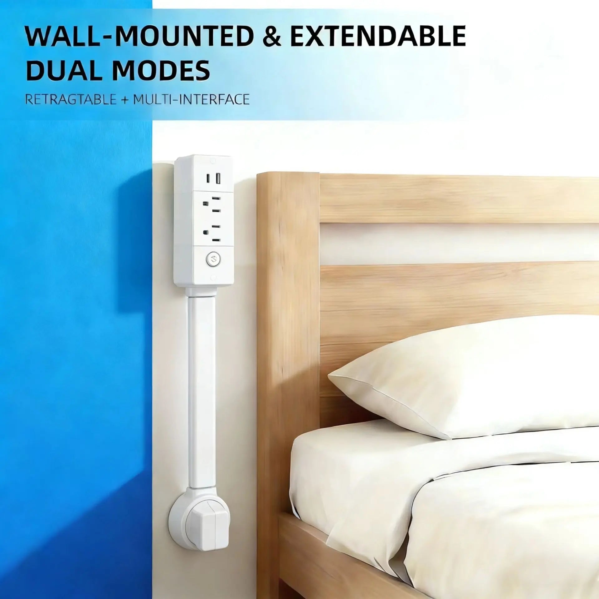 Eazy Electrical Outlet Extender - Fire Hazard Prevention, Surge Protection, 3-in-1 Telescopic Rotating Design with Independent Power Switch and 180° Swivel Wall Tap Featuring USB Ports