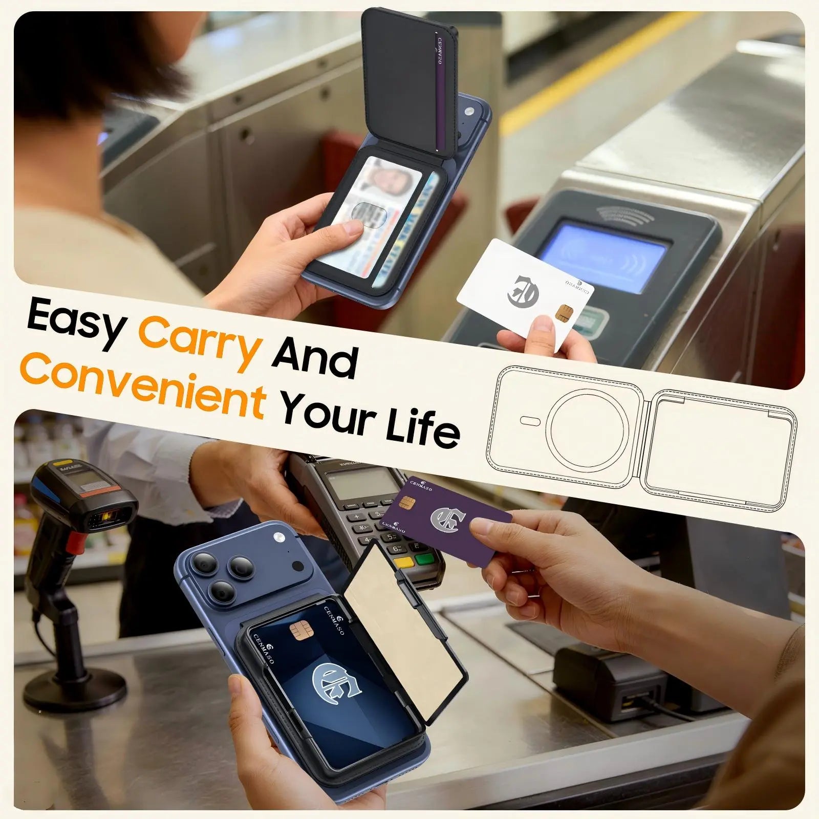 Vizvera MagSafe Wallet Case for iPhone 12-17 Series - RFID Blocking, Adjustable Stand, Holds 6-7 Cards, Suitable for Men and Women
