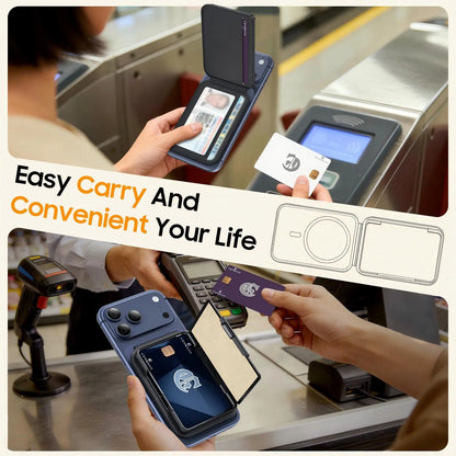 Vizvera MagSafe Wallet Case for iPhone 12-17 Series - RFID Blocking, Adjustable Stand, Holds 6-7 Cards, Suitable for Men and Women