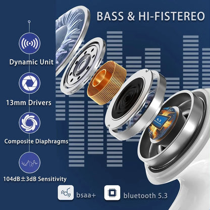 Wireless Bluetooth In-Ear Earbuds with Microphone - High-Performance Audio Device, 30-Hour Battery Life, Stereo Deep Bass, Lightweight Design, Compatible with iPhone and Android Smartphones
