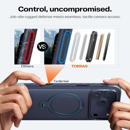 TORRAS Q3 Air Rugged Magsafe Case for Iphone 17 Pro Max with 360° Rotatable Magnetic Stand, Rugged Military-Grade Drop Protection, Anti-Slip Wavy Grip, Precise Camera Control Button, Soft Microfiber Lining, Heavy Duty Shockproof Protective Cover