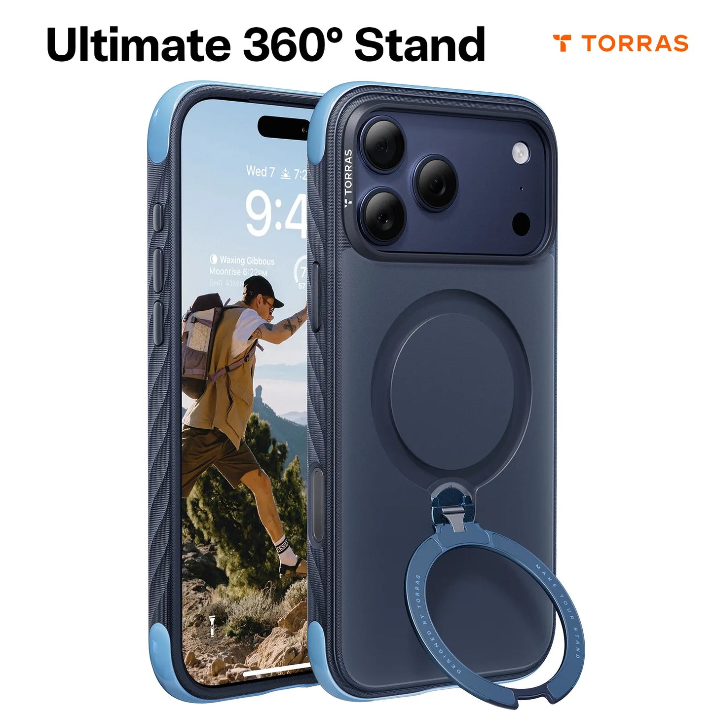TORRAS Q3 Air Rugged Magsafe Case for Iphone 17 Pro Max with 360° Rotatable Magnetic Stand, Rugged Military-Grade Drop Protection, Anti-Slip Wavy Grip, Precise Camera Control Button, Soft Microfiber Lining, Heavy Duty Shockproof Protective Cover