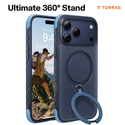 TORRAS Q3 Air Rugged Magsafe Case for Iphone 17 Pro Max with 360° Rotatable Magnetic Stand, Rugged Military-Grade Drop Protection, Anti-Slip Wavy Grip, Precise Camera Control Button, Soft Microfiber Lining, Heavy Duty Shockproof Protective Cover
