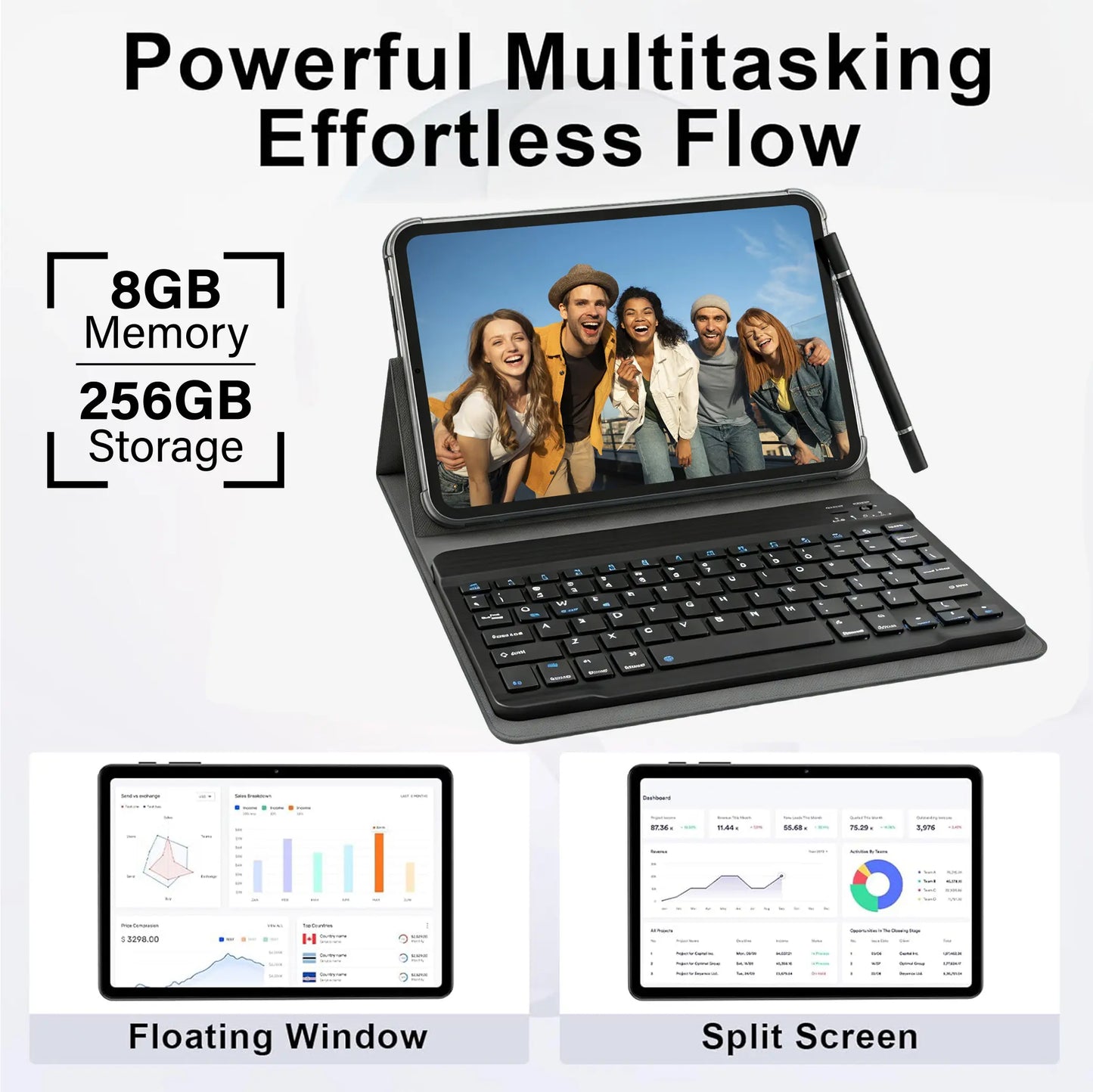 2026 Tech Essential 7-In-1 Android Tablet Bundle, 10.1” Touch Display, 8 + 256, Keyboard Mouse Stylus Bundle for Work, Streaming & Everyday Use