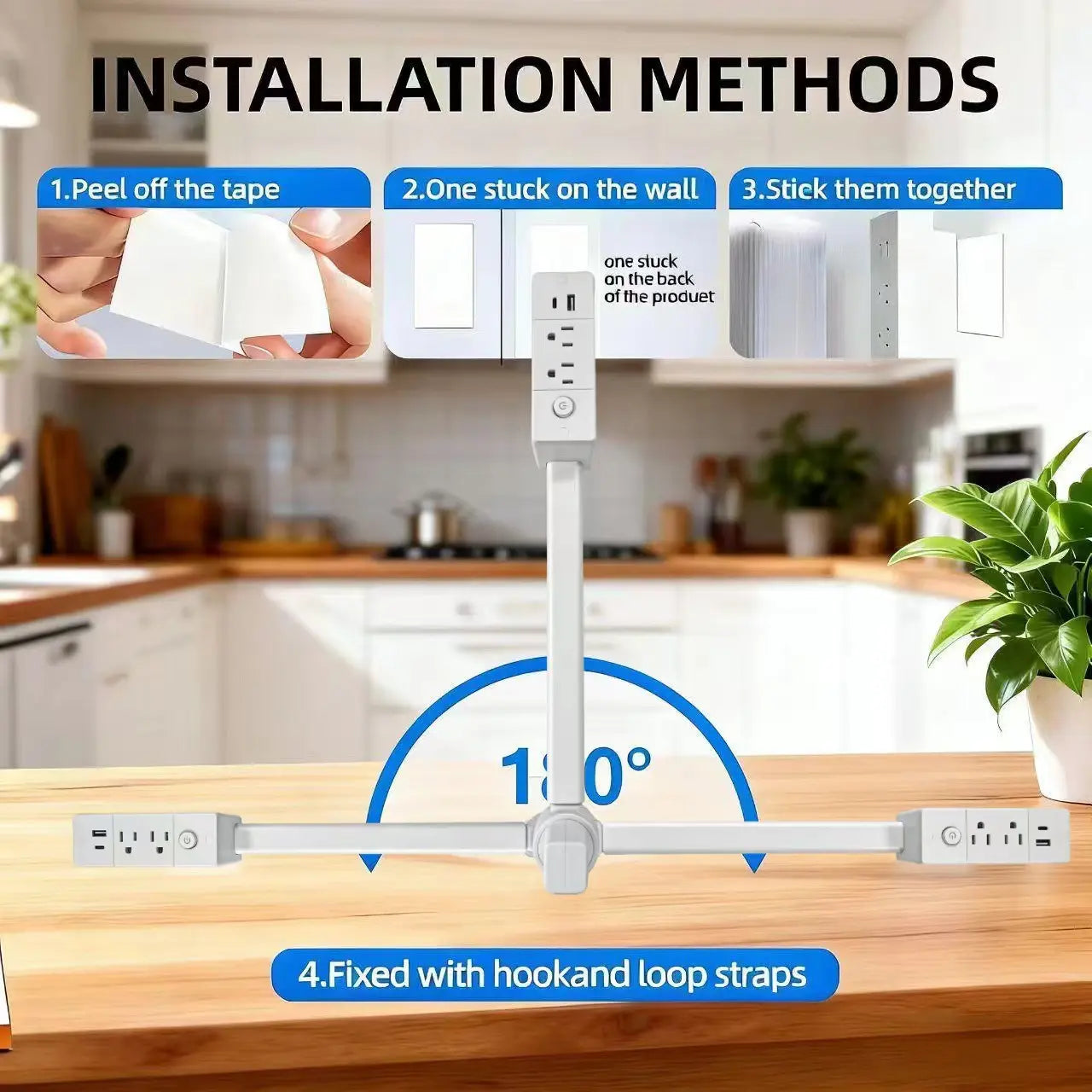 Eazy Electrical Outlet Extender - Fire Hazard Prevention, Surge Protection, 3-in-1 Telescopic Rotating Design with Independent Power Switch and 180° Swivel Wall Tap Featuring USB Ports