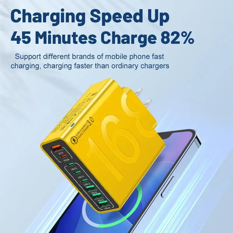 【Fathersdaygift】4 USB-C & 4 USB-A Fast Charging USB Hub Portablesmart 8Port Charger for Multiple Devices Smartcharger for Phones, Tablets & More