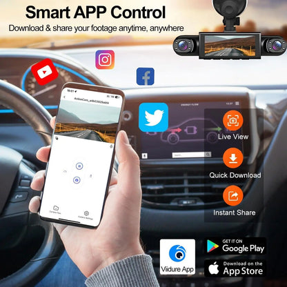 4 Channel Car Dash Cam,1080P Car DVR with 64GB Memory Card,Plug and Play Need Charge Car Video Surveillance with Night Vision 24/7Parking Mode Car DVR Hd Screen Front Rear Left and Right Dashcam Camera Wifi 3-Lens Dash Cam with Night Vision