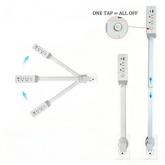 Eazy Electrical Outlet Extender - Fire Hazard Prevention, Surge Protection, 3-in-1 Telescopic Rotating Design with Independent Power Switch and 180° Swivel Wall Tap Featuring USB Ports
