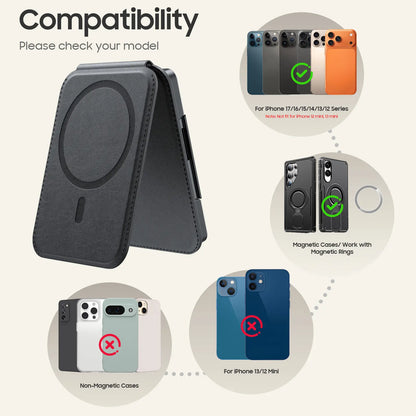 Vizvera MagSafe Wallet Case for iPhone 12-17 Series - RFID Blocking, Adjustable Stand, Holds 6-7 Cards, Suitable for Men and Women