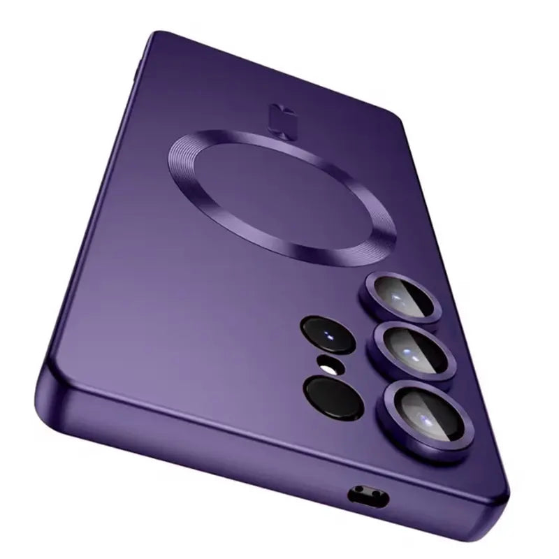 Luxury Magnetic Wireless Charging Protective Matte Electroplating TPU Shell Cellphone Case for Galaxy S25 S24 S23 S22 S21 Ultra S24Ultra S25 Ultra, Shockproof Protection with Soft Edge Phone Cover, Casing, Protector, Accessories, Smartphone