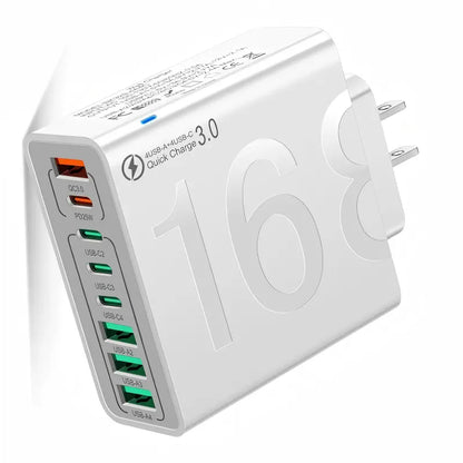 【Fathersdaygift】4 USB-C & 4 USB-A Fast Charging USB Hub Portablesmart 8Port Charger for Multiple Devices Smartcharger for Phones, Tablets & More