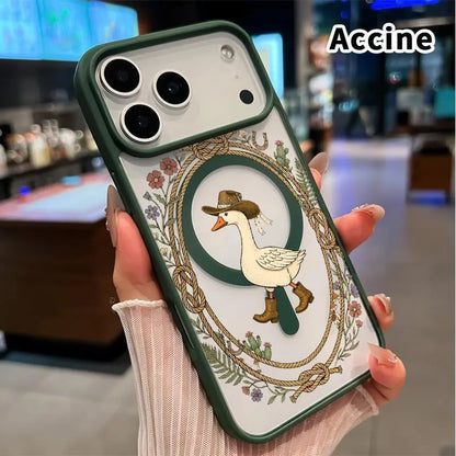 Magnetic Lanyard Phone Case for Iphone 17 Pro Max 16 plus 15 14 13 12 11 Air E Cowboy Goose Charm Pattern Acrylic Transparent All Coverage Support Wireless Charging Cell Phone Cover Gift