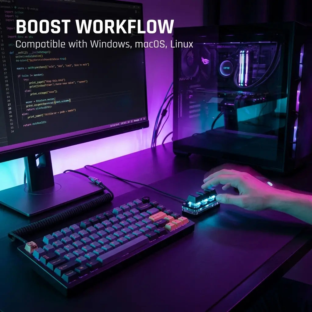 RGB Hot Swappable 3-Key Gaming Keyboard with Custom Knob and Red Switch Macropad for Macro Programming - Ideal for Left-Handed Photoshop and Multimedia Use, PC Gaming Accessories