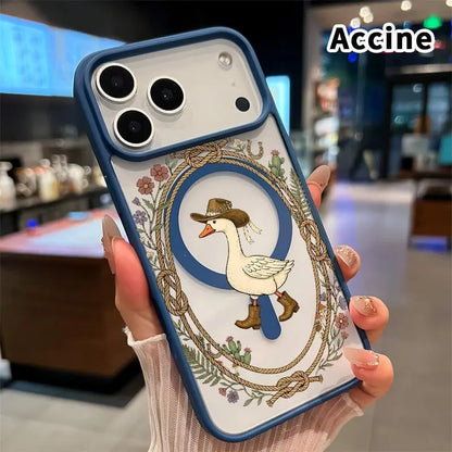 Magnetic Lanyard Phone Case for Iphone 17 Pro Max 16 plus 15 14 13 12 11 Air E Cowboy Goose Charm Pattern Acrylic Transparent All Coverage Support Wireless Charging Cell Phone Cover Gift