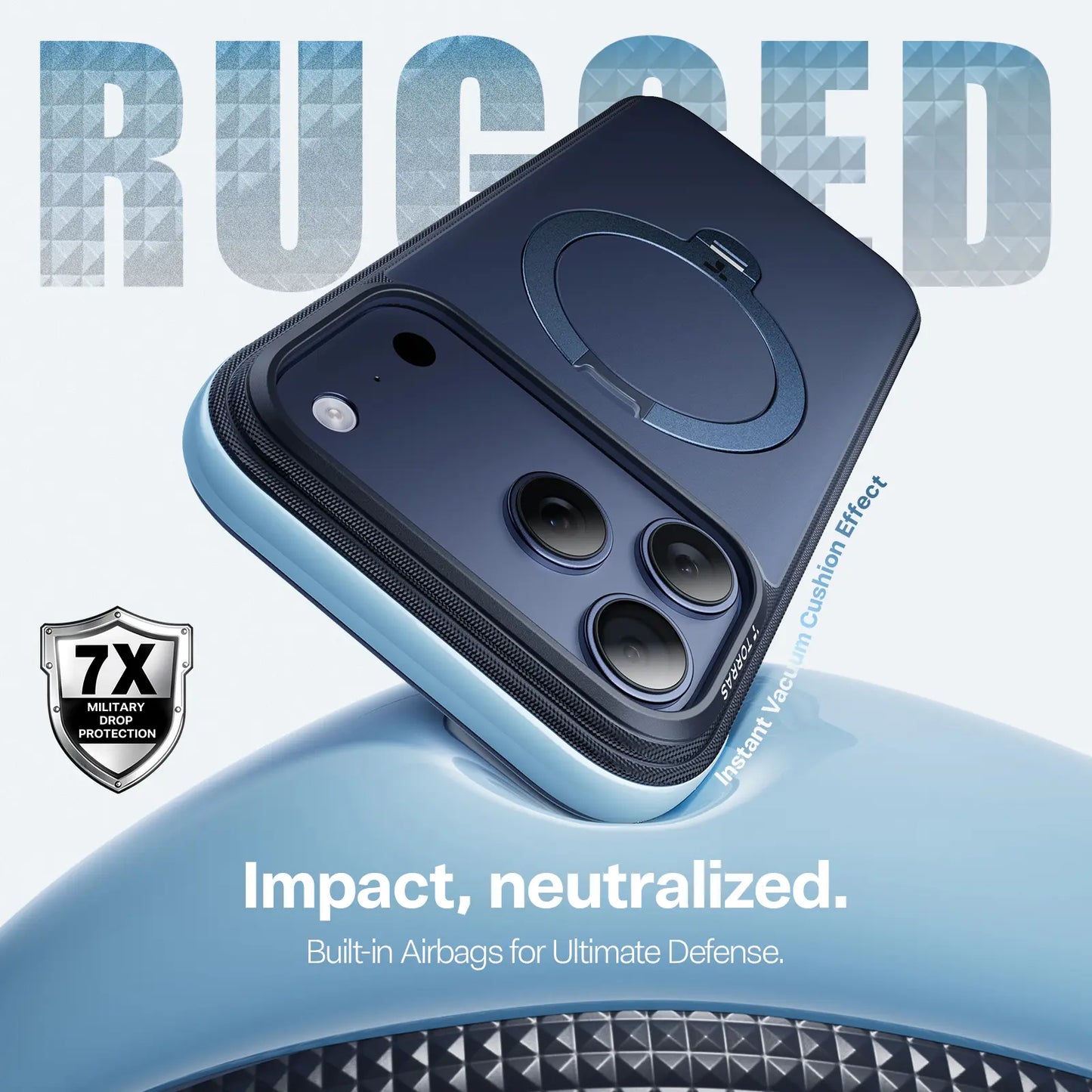 TORRAS Q3 Air Rugged Magsafe Case for Iphone 17 Pro Max with 360° Rotatable Magnetic Stand, Rugged Military-Grade Drop Protection, Anti-Slip Wavy Grip, Precise Camera Control Button, Soft Microfiber Lining, Heavy Duty Shockproof Protective Cover