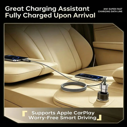 240W 4-in-1 Fast Charging Cable with USB-A, Type-C, and Lightning Interfaces, 480Mbps Data Transfer, Liquid Silicone and Zinc Alloy Connector, Compatible with 99% of Electronic Devices (iPhone, Android, Laptops)