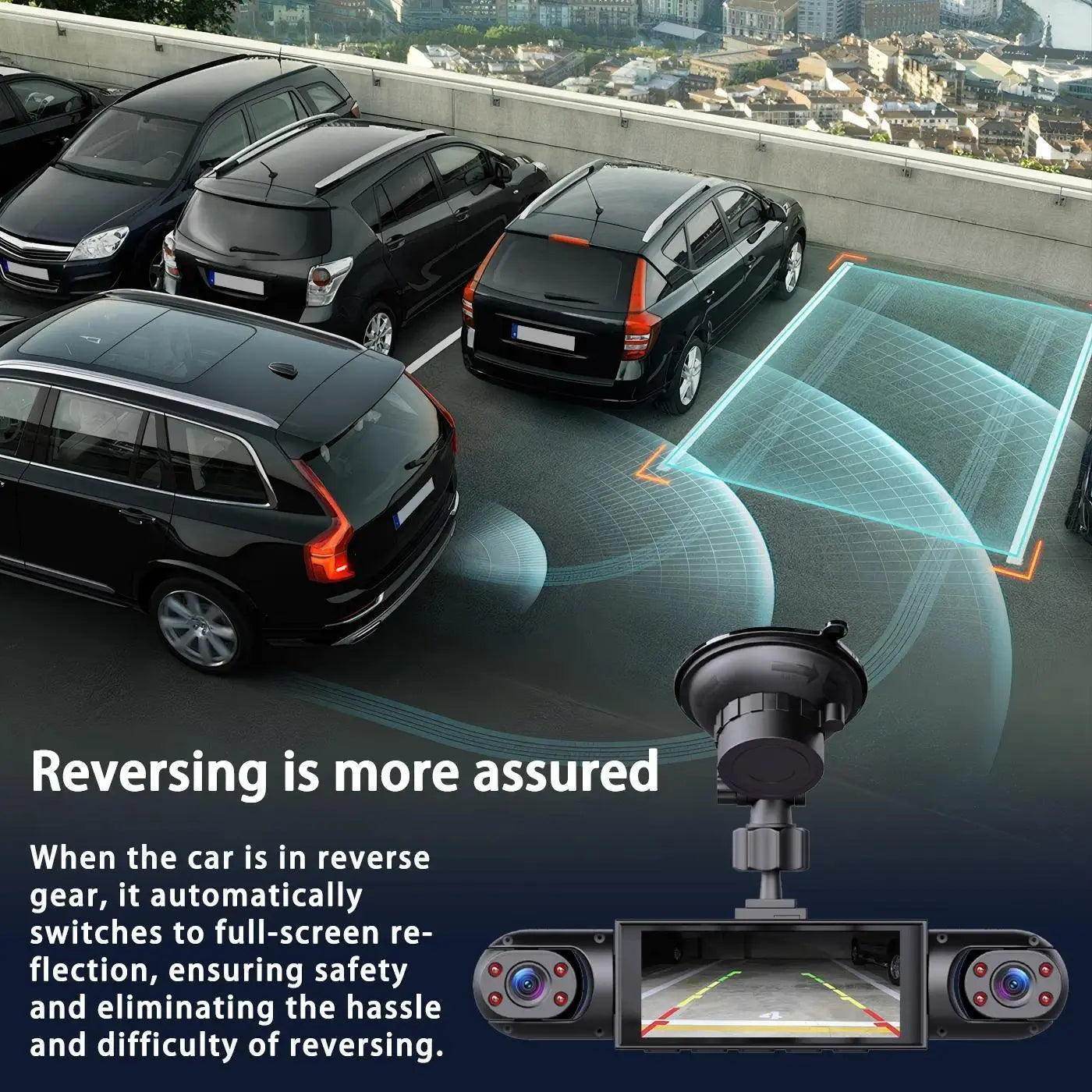4 Channel Car Dash Cam,1080P Car DVR with 64GB Memory Card,Plug and Play Need Charge Car Video Surveillance with Night Vision 24/7Parking Mode Car DVR Hd Screen Front Rear Left and Right Dashcam Camera Wifi 3-Lens Dash Cam with Night Vision